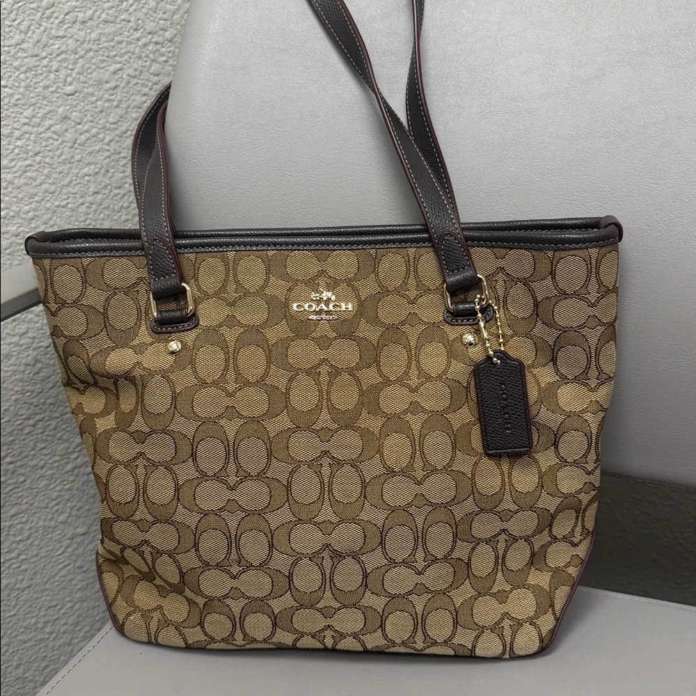 Coach Tan and Brown Signature Tote - Picture 1 of 12